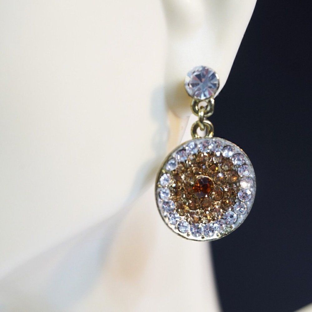 Round Disc Shape Bling Rhinestone Circle Drop Earrings Gold Silver Color